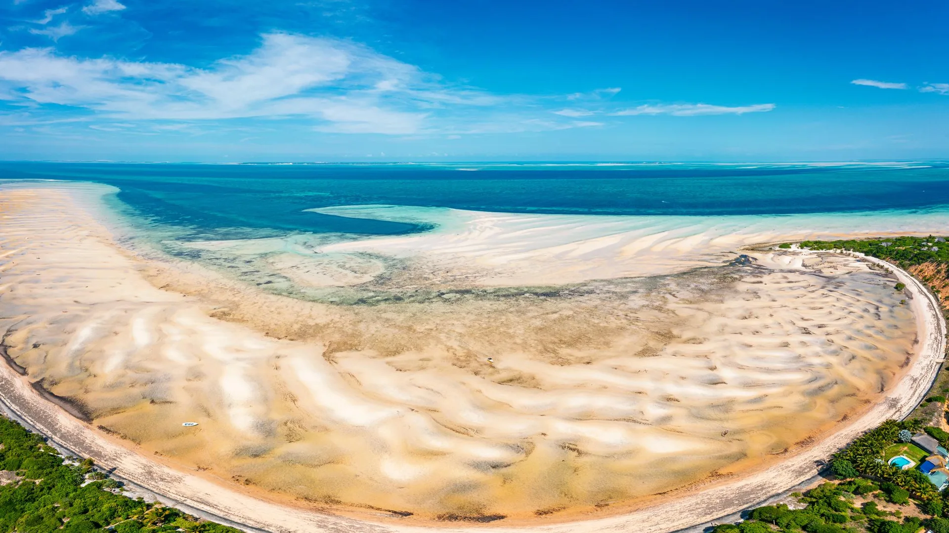 Vista aérea da baía de Vilankulo e do Arquipélago de Bazaruto